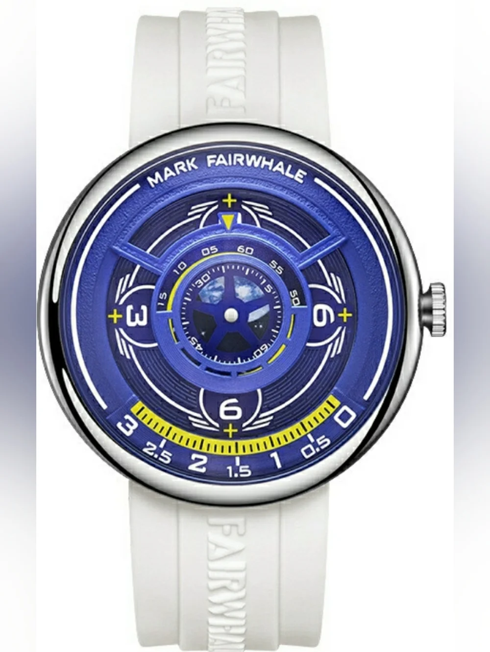 MARK FAIRWHALE Men's Personality Blue Dial Casual Sports Hollow Out White Strap